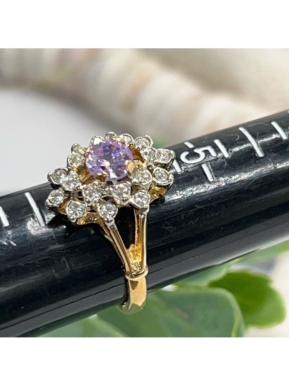 Elegant Gold and Purple Cocktail Ring
